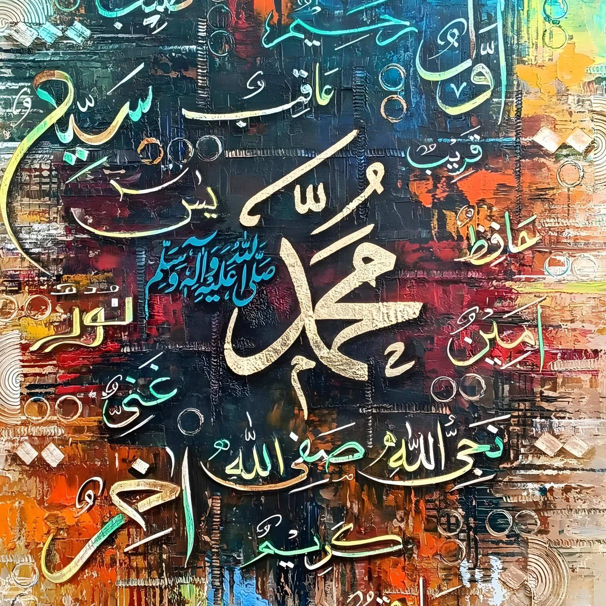 Muhammad (PBUH) Calligraphy and Praise Abstract Handmade Painting